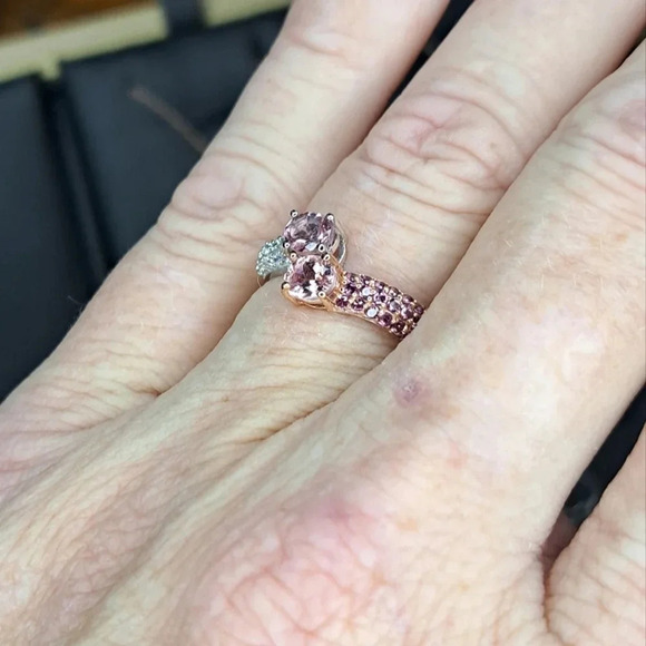 Premium Natural Pink Tourmaline, Lotus Garnet & White Zircon Ring - Picture 2 of 6